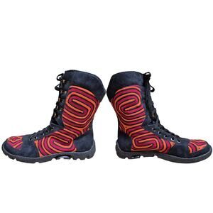 Kuna Prints Tribal Red Black Journey Hiker Mola Boots Unisex 40 US 9 US 7 1/2